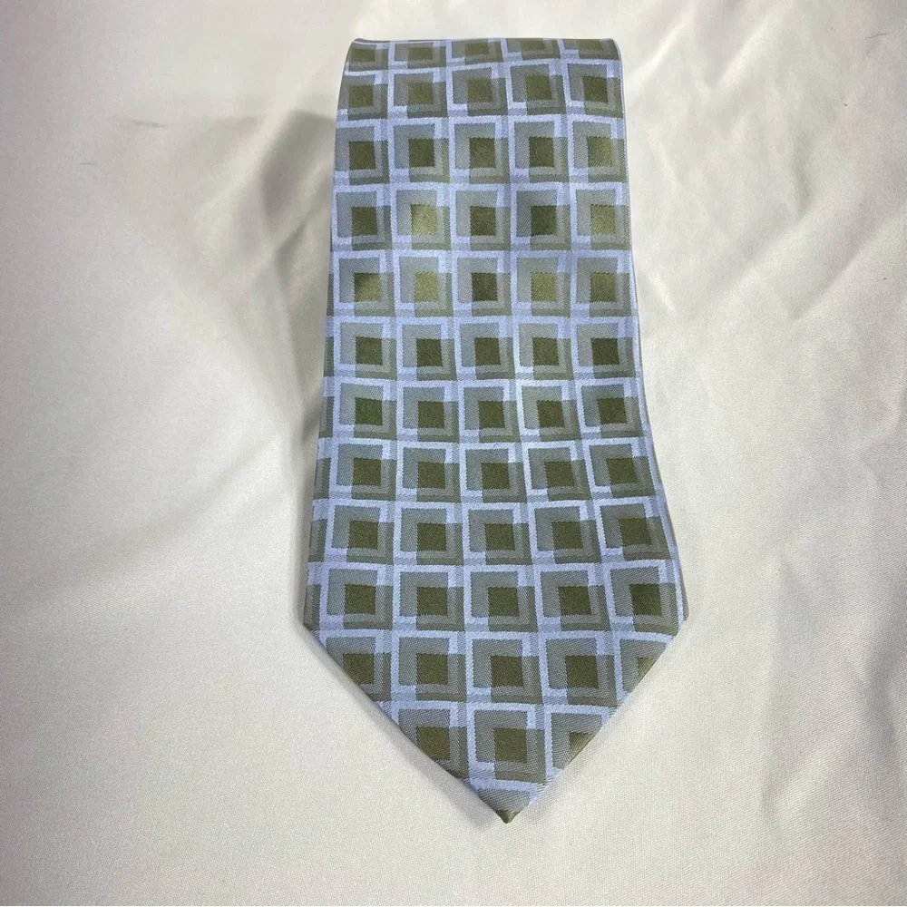 Van Heusen Light Blue & Sage Geo Square Design Silk Tie